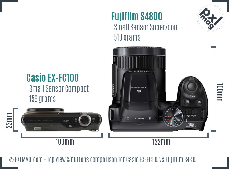 Casio EX-FC100 vs Fujifilm S4800 top view buttons comparison