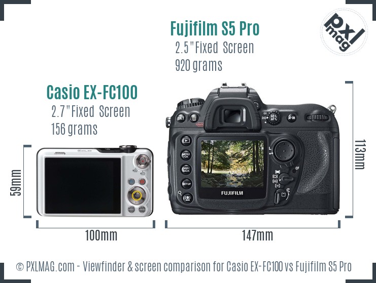 Casio EX-FC100 vs Fujifilm S5 Pro Screen and Viewfinder comparison