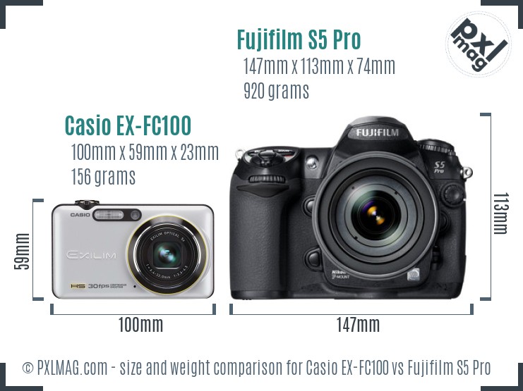Casio EX-FC100 vs Fujifilm S5 Pro size comparison Casio EX-FC100 vs Fujifilm S5 Pro size comparison