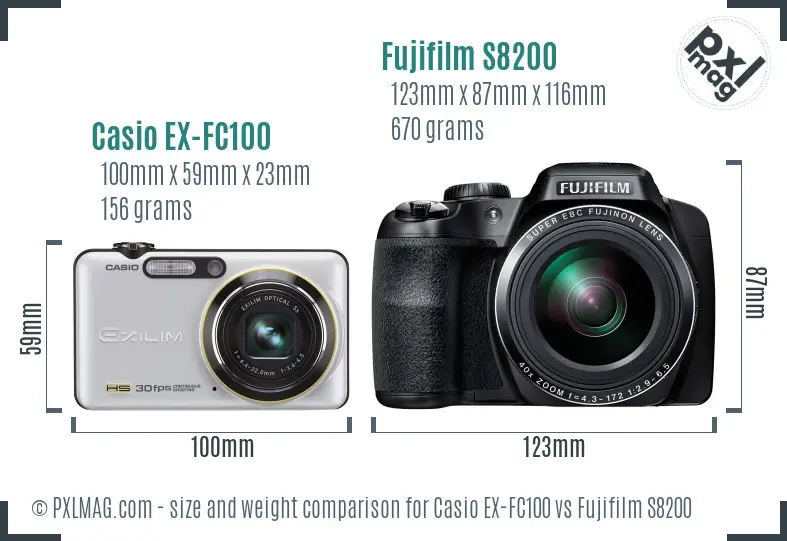 Casio EX-FC100 vs Fujifilm S8200 size comparison