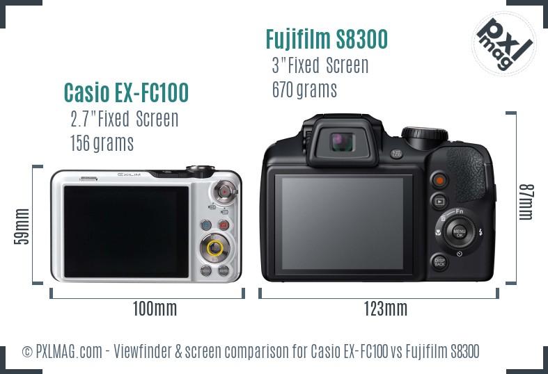 Casio EX-FC100 vs Fujifilm S8300 Screen and Viewfinder comparison