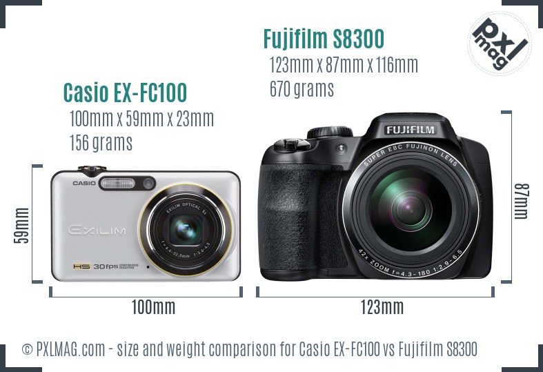Casio EX-FC100 vs Fujifilm S8300 size comparison