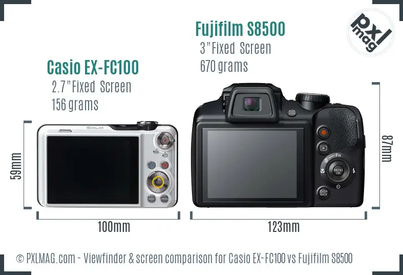 Casio EX-FC100 vs Fujifilm S8500 Screen and Viewfinder comparison