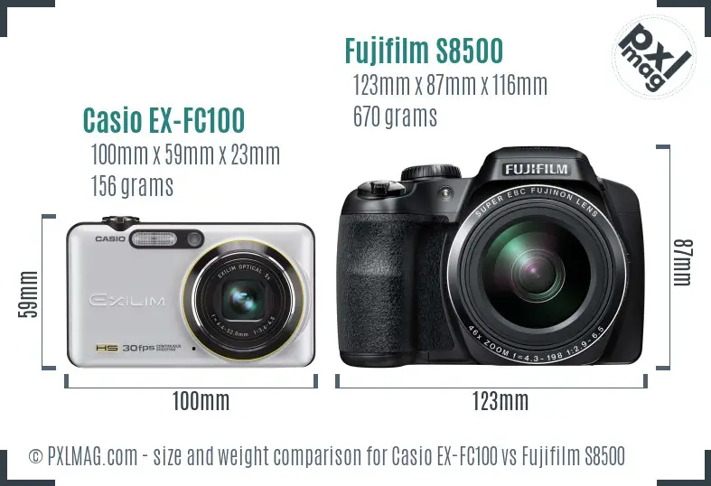 Casio EX-FC100 vs Fujifilm S8500 size comparison