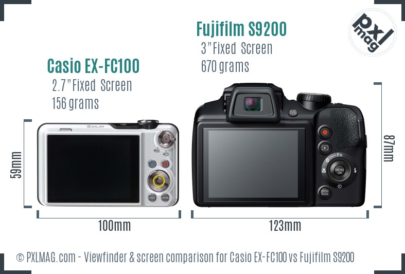 Casio EX-FC100 vs Fujifilm S9200 Screen and Viewfinder comparison