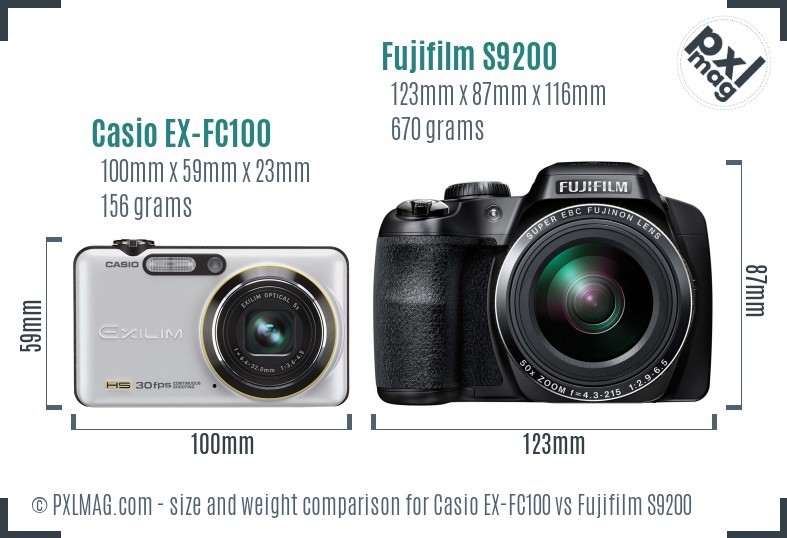 Casio EX-FC100 vs Fujifilm S9200 size comparison