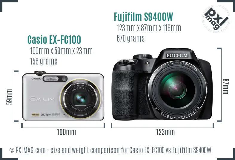 Casio EX-FC100 vs Fujifilm S9400W size comparison