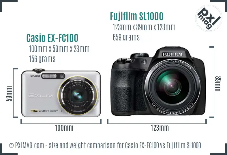 Casio EX-FC100 vs Fujifilm SL1000 size comparison