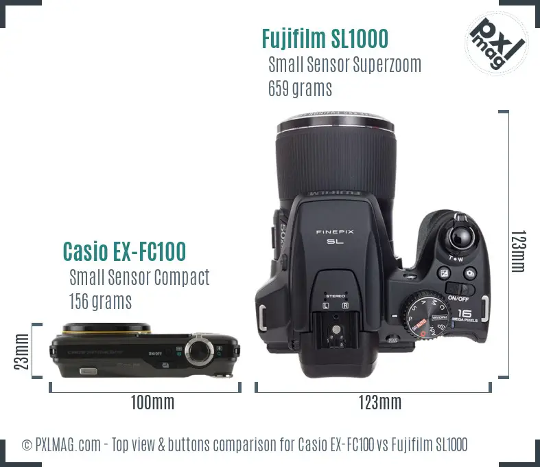 Casio EX-FC100 vs Fujifilm SL1000 top view buttons comparison