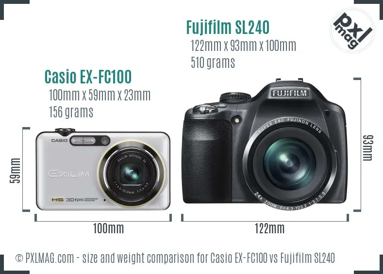 Casio EX-FC100 vs Fujifilm SL240 size comparison Casio EX-FC100 vs Fujifilm SL240 size comparison