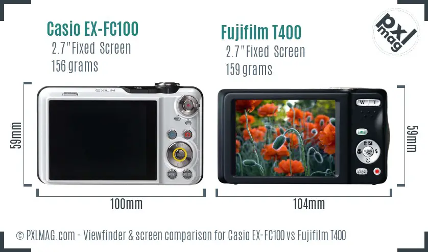 Casio EX-FC100 vs Fujifilm T400 Screen and Viewfinder comparison