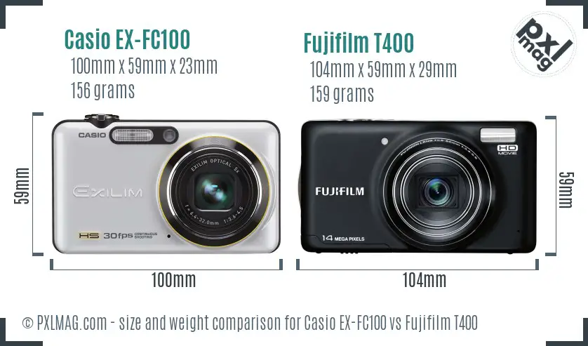 Casio EX-FC100 vs Fujifilm T400 size comparison Casio EX-FC100 vs Fujifilm T400 size comparison