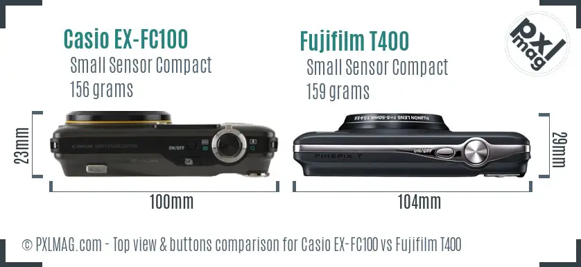 Casio EX-FC100 vs Fujifilm T400 top view buttons comparison