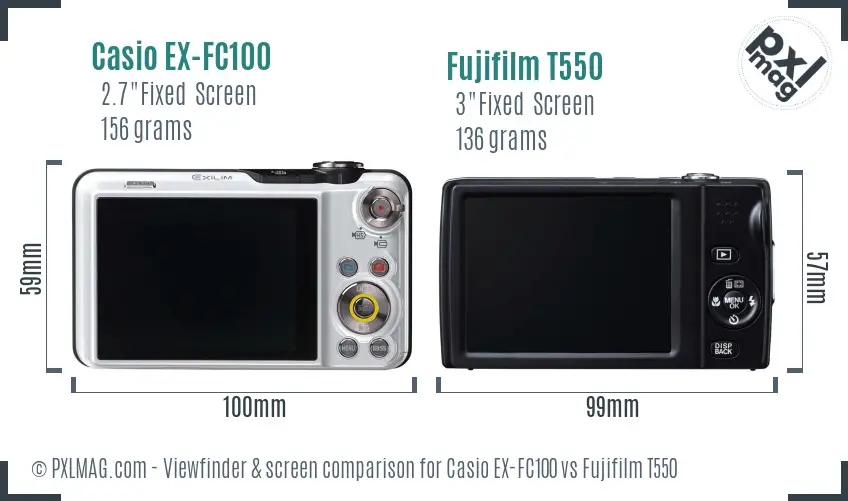 Casio EX-FC100 vs Fujifilm T550 Screen and Viewfinder comparison