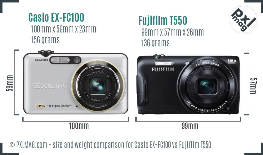 Casio EX-FC100 vs Fujifilm T550 size comparison