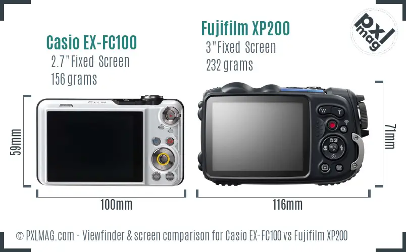 Casio EX-FC100 vs Fujifilm XP200 Screen and Viewfinder comparison