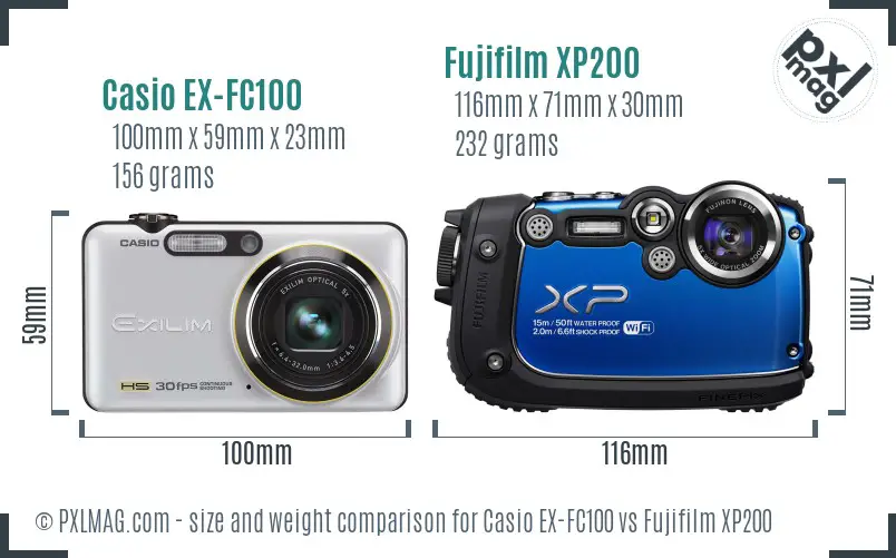 Casio EX-FC100 vs Fujifilm XP200 size comparison Casio EX-FC100 vs Fujifilm XP200 size comparison