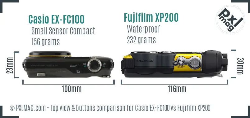 Casio EX-FC100 vs Fujifilm XP200 top view buttons comparison