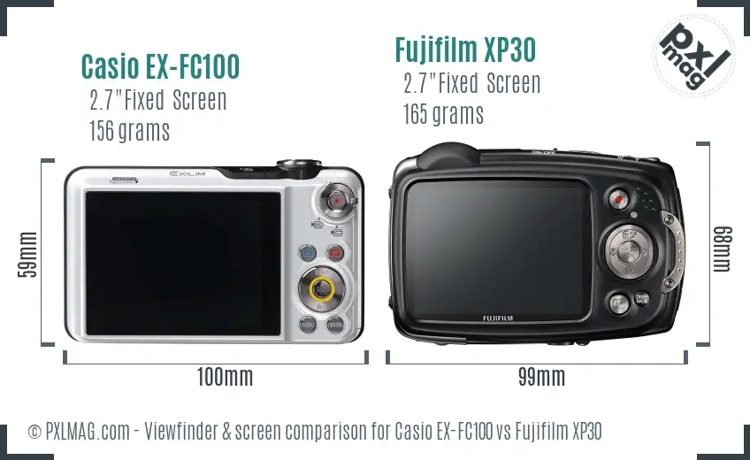 Casio EX-FC100 vs Fujifilm XP30 Screen and Viewfinder comparison