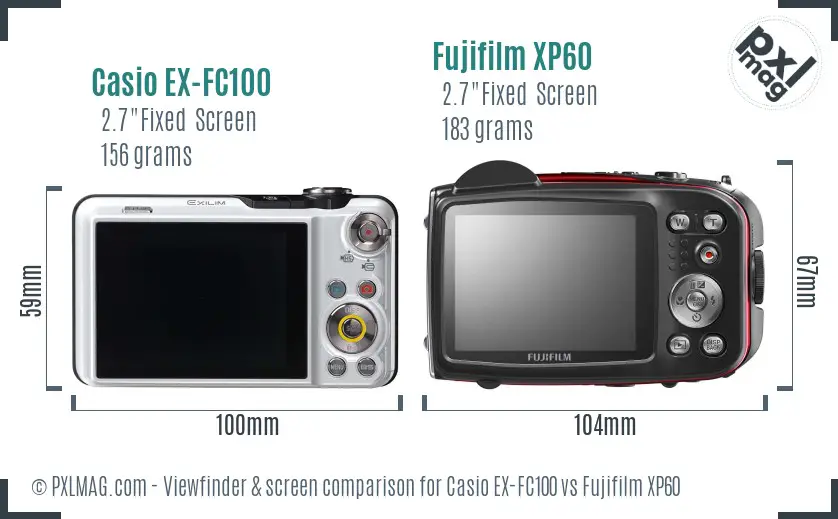 Casio EX-FC100 vs Fujifilm XP60 Screen and Viewfinder comparison