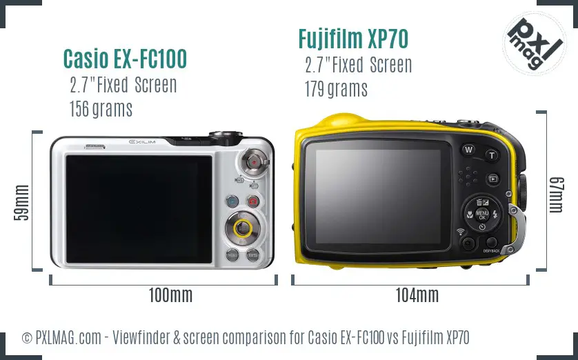 Casio EX-FC100 vs Fujifilm XP70 Screen and Viewfinder comparison