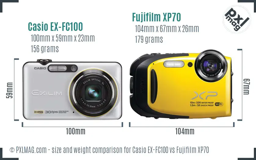 Casio EX-FC100 vs Fujifilm XP70 size comparison