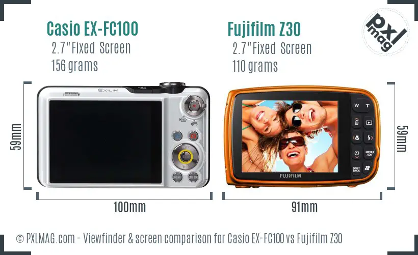 Casio EX-FC100 vs Fujifilm Z30 Screen and Viewfinder comparison