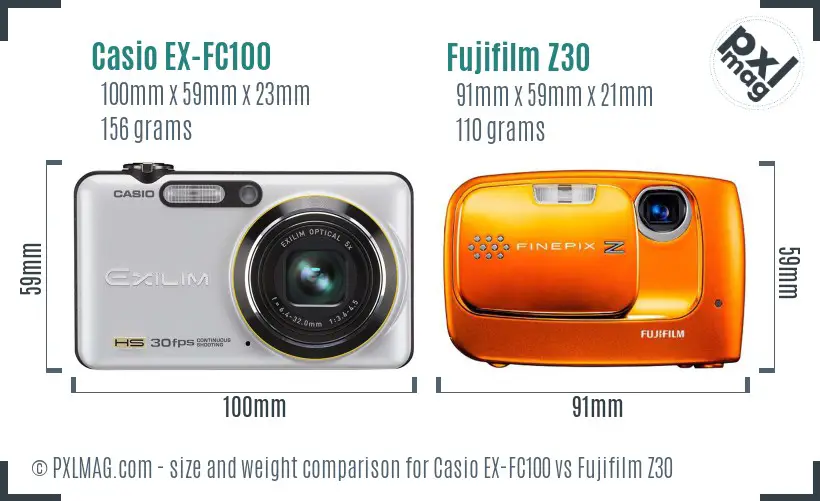 Casio EX-FC100 vs Fujifilm Z30 size comparison