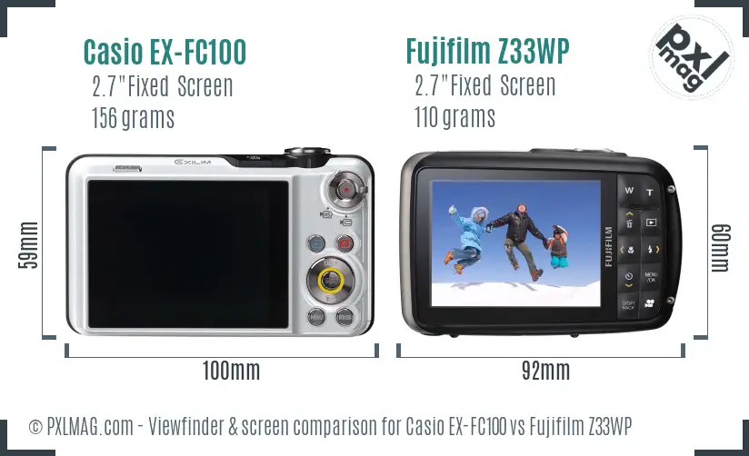 Casio EX-FC100 vs Fujifilm Z33WP Screen and Viewfinder comparison
