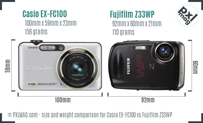 Casio EX-FC100 vs Fujifilm Z33WP size comparison