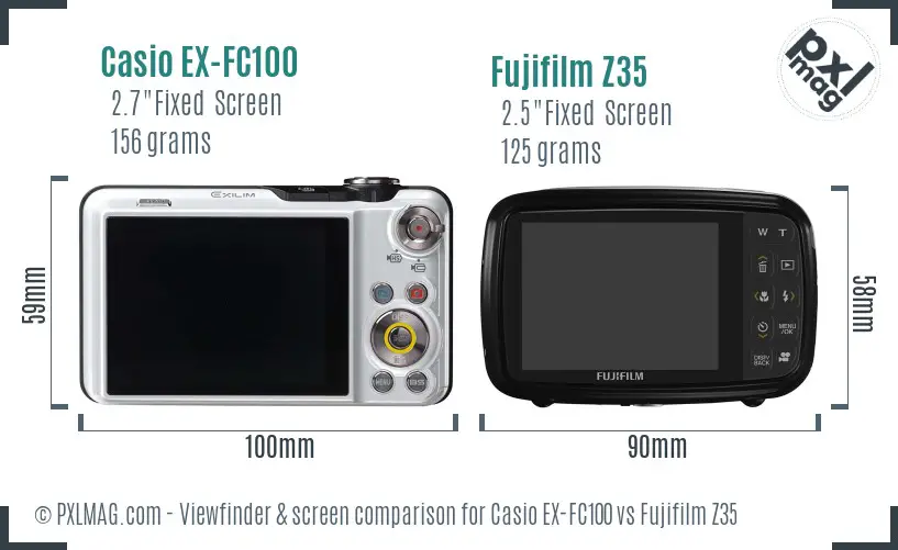 Casio EX-FC100 vs Fujifilm Z35 Screen and Viewfinder comparison