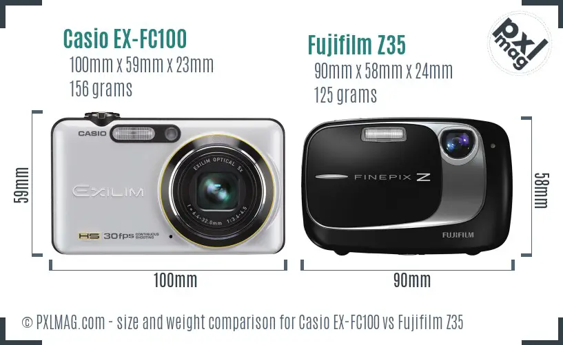 Casio EX-FC100 vs Fujifilm Z35 size comparison