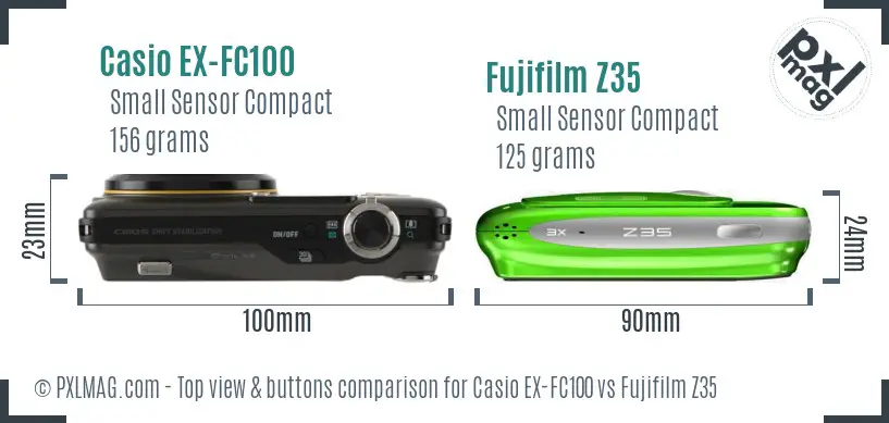Casio EX-FC100 vs Fujifilm Z35 top view buttons comparison