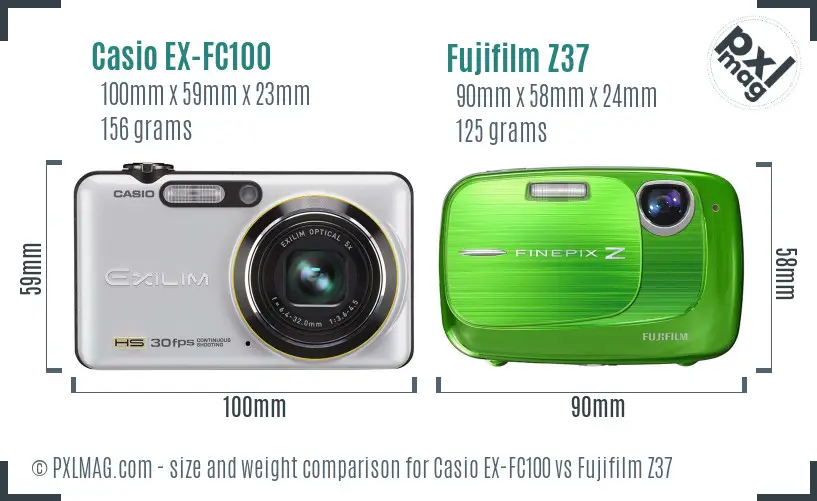 Casio EX-FC100 vs Fujifilm Z37 size comparison