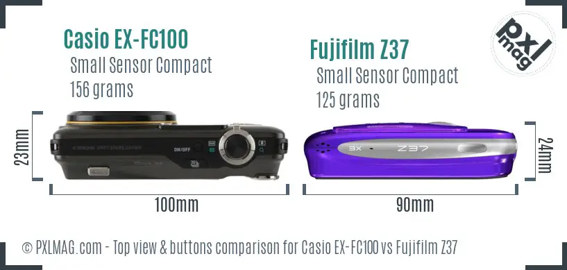 Casio EX-FC100 vs Fujifilm Z37 top view buttons comparison