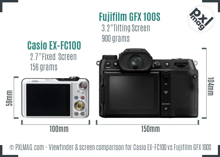 Casio EX-FC100 vs Fujifilm GFX 100S Screen and Viewfinder comparison