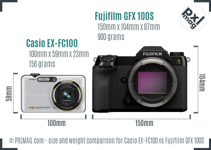 Casio EX-FC100 vs Fujifilm GFX 100S size comparison