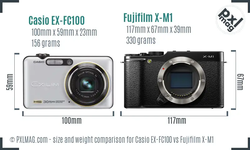 Casio EX-FC100 vs Fujifilm X-M1 size comparison