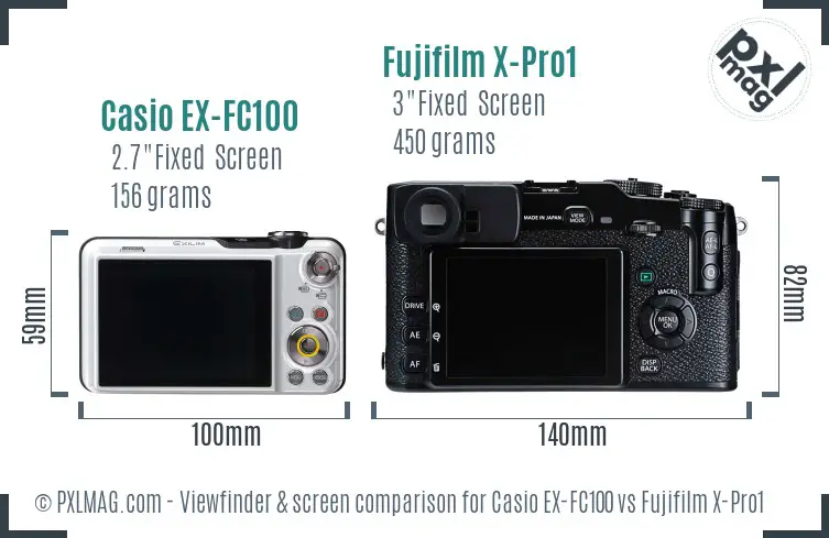 Casio EX-FC100 vs Fujifilm X-Pro1 Screen and Viewfinder comparison