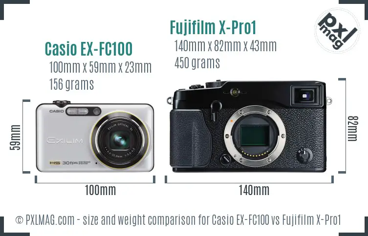 Casio EX-FC100 vs Fujifilm X-Pro1 size comparison