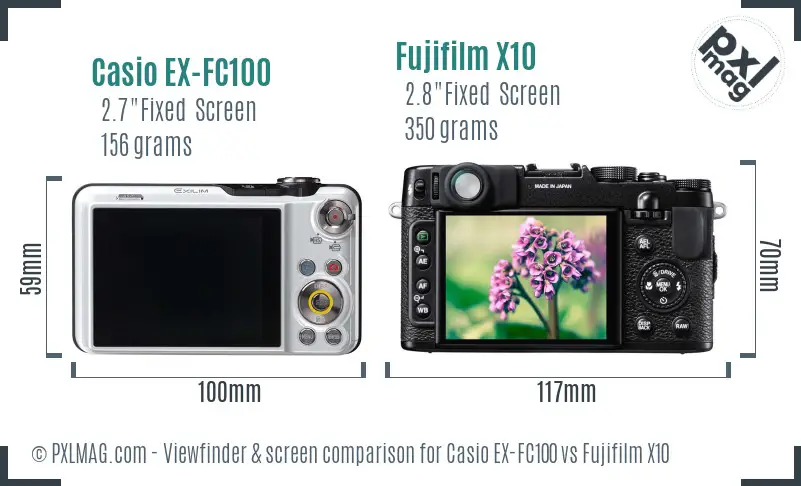 Casio EX-FC100 vs Fujifilm X10 Screen and Viewfinder comparison