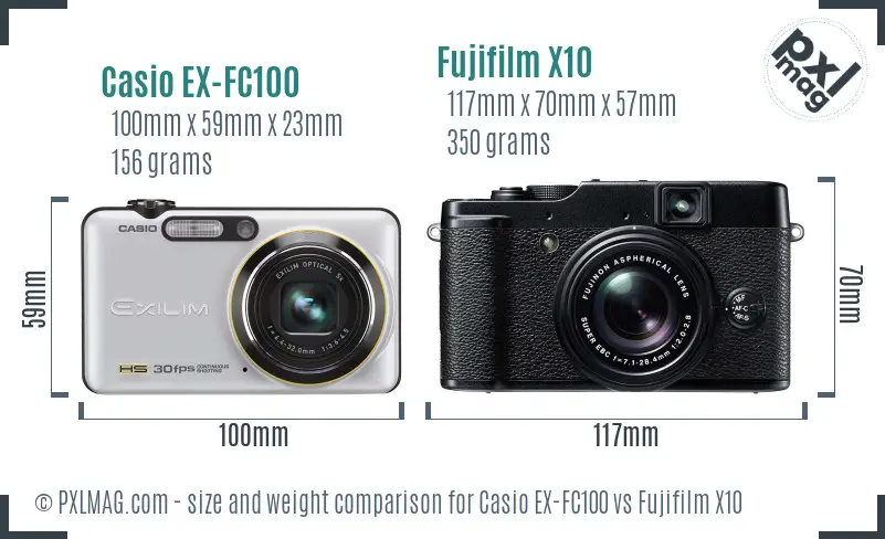 Casio EX-FC100 vs Fujifilm X10 size comparison