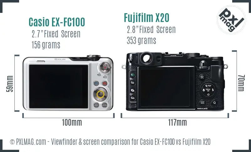 Casio EX-FC100 vs Fujifilm X20 Screen and Viewfinder comparison