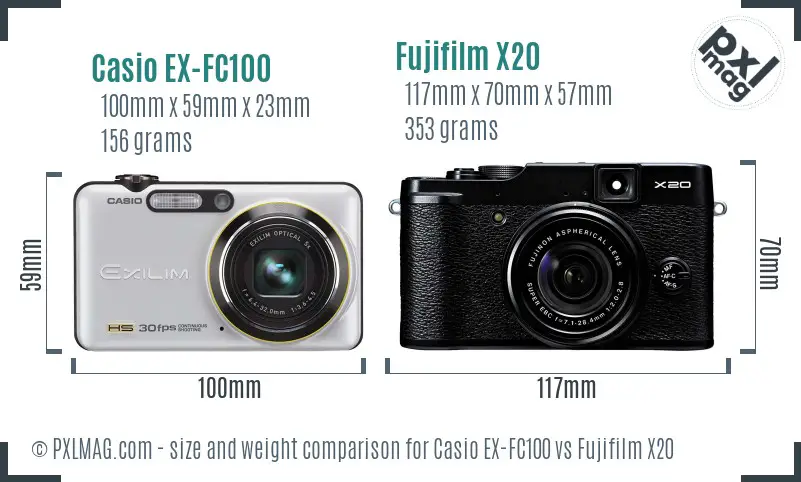 Casio EX-FC100 vs Fujifilm X20 size comparison