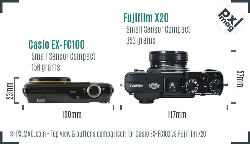 Casio EX-FC100 vs Fujifilm X20 top view buttons comparison