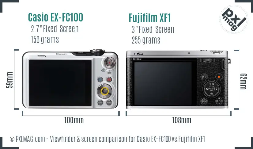 Casio EX-FC100 vs Fujifilm XF1 Screen and Viewfinder comparison