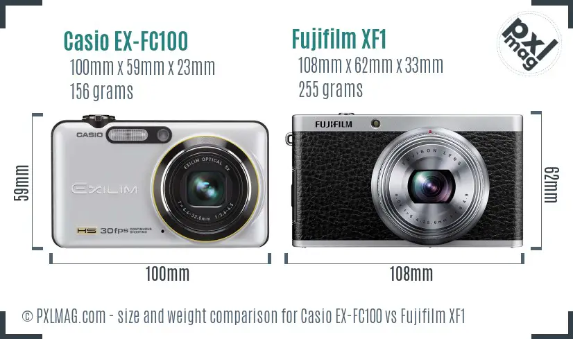 Casio EX-FC100 vs Fujifilm XF1 size comparison