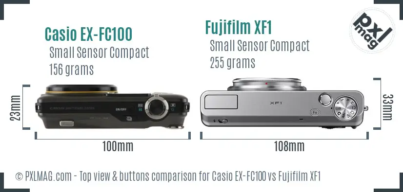 Casio EX-FC100 vs Fujifilm XF1 top view buttons comparison