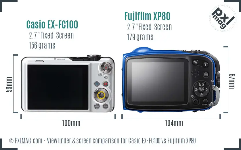 Casio EX-FC100 vs Fujifilm XP80 Screen and Viewfinder comparison