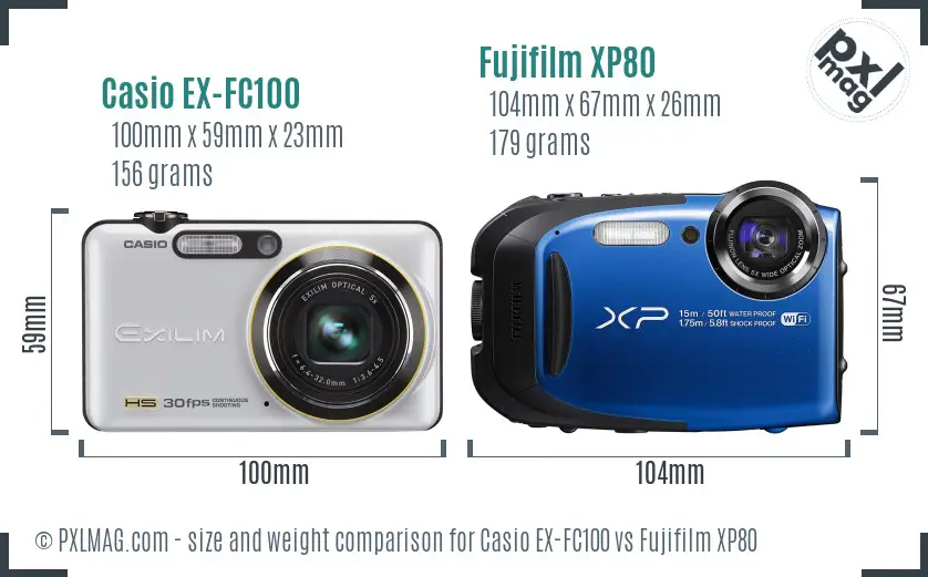 Casio EX-FC100 vs Fujifilm XP80 size comparison